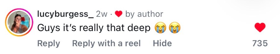 Comment from lucyburgess_: Guys it's really that deep