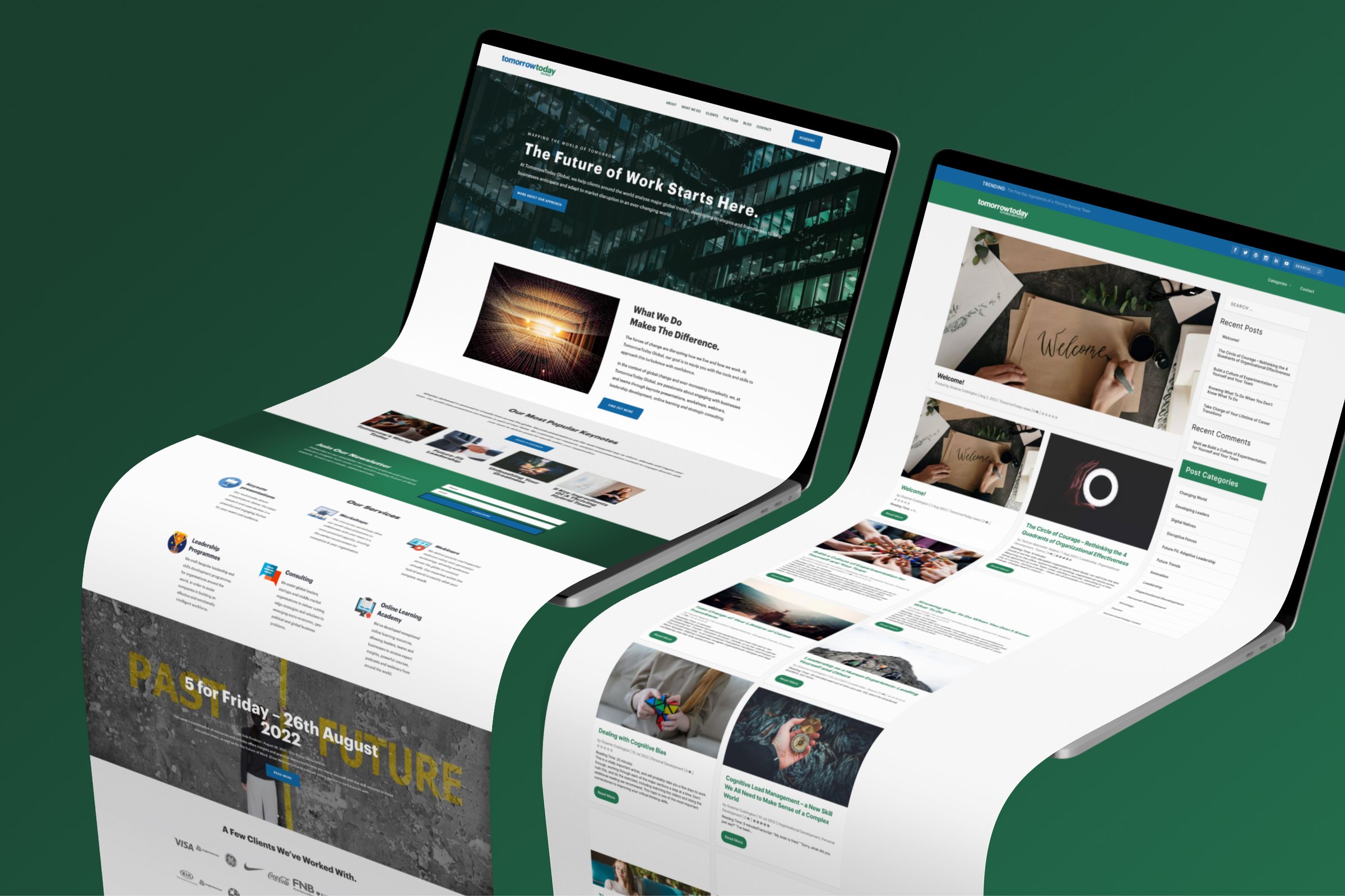TomorrowToday site unfolding across two screens