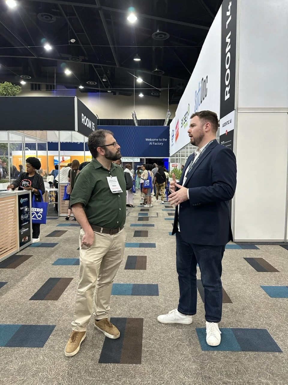 Catching up between stands on the expo floor